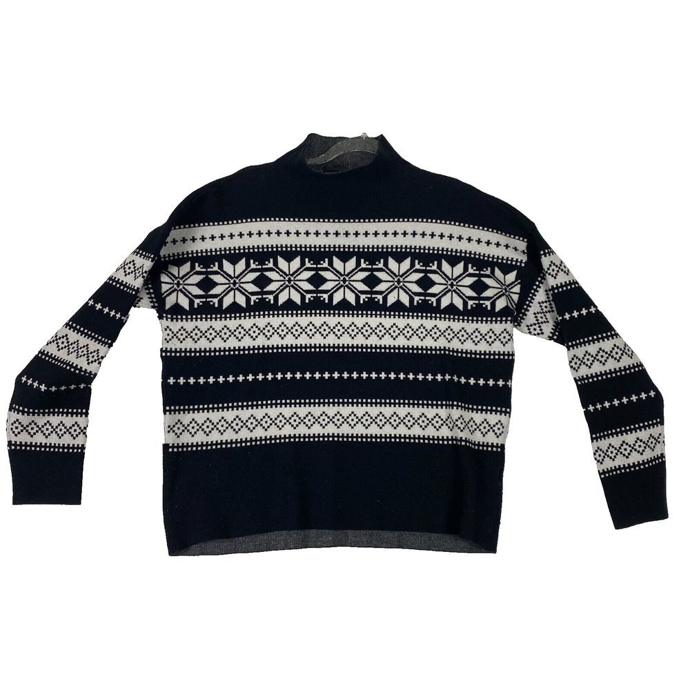 Winter‎ Sweater Women's Mock Neck Nicole Miller Black/White Snowflake XL
